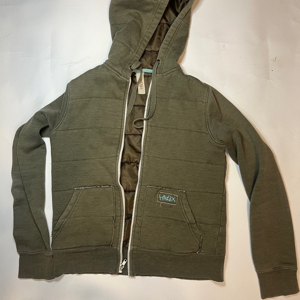 Quilted Green Hooded Zip-Up Jacket